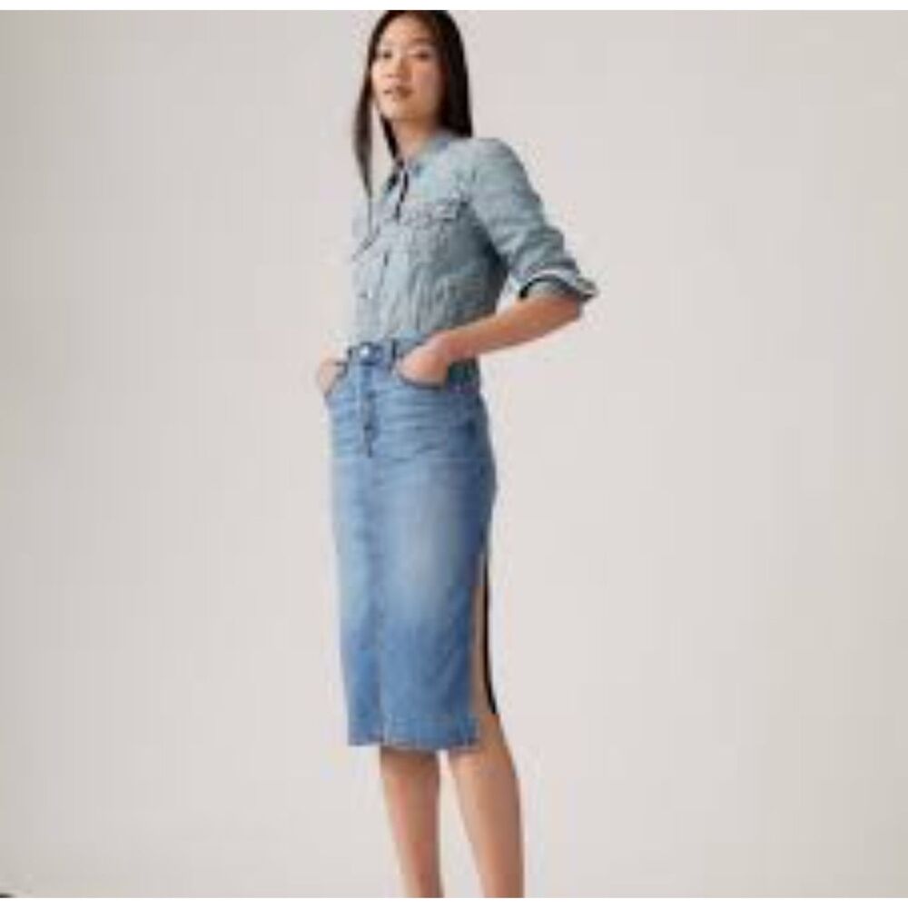 RM Rebecca Minkoff size 10 soft denim side slit denim midi skirt